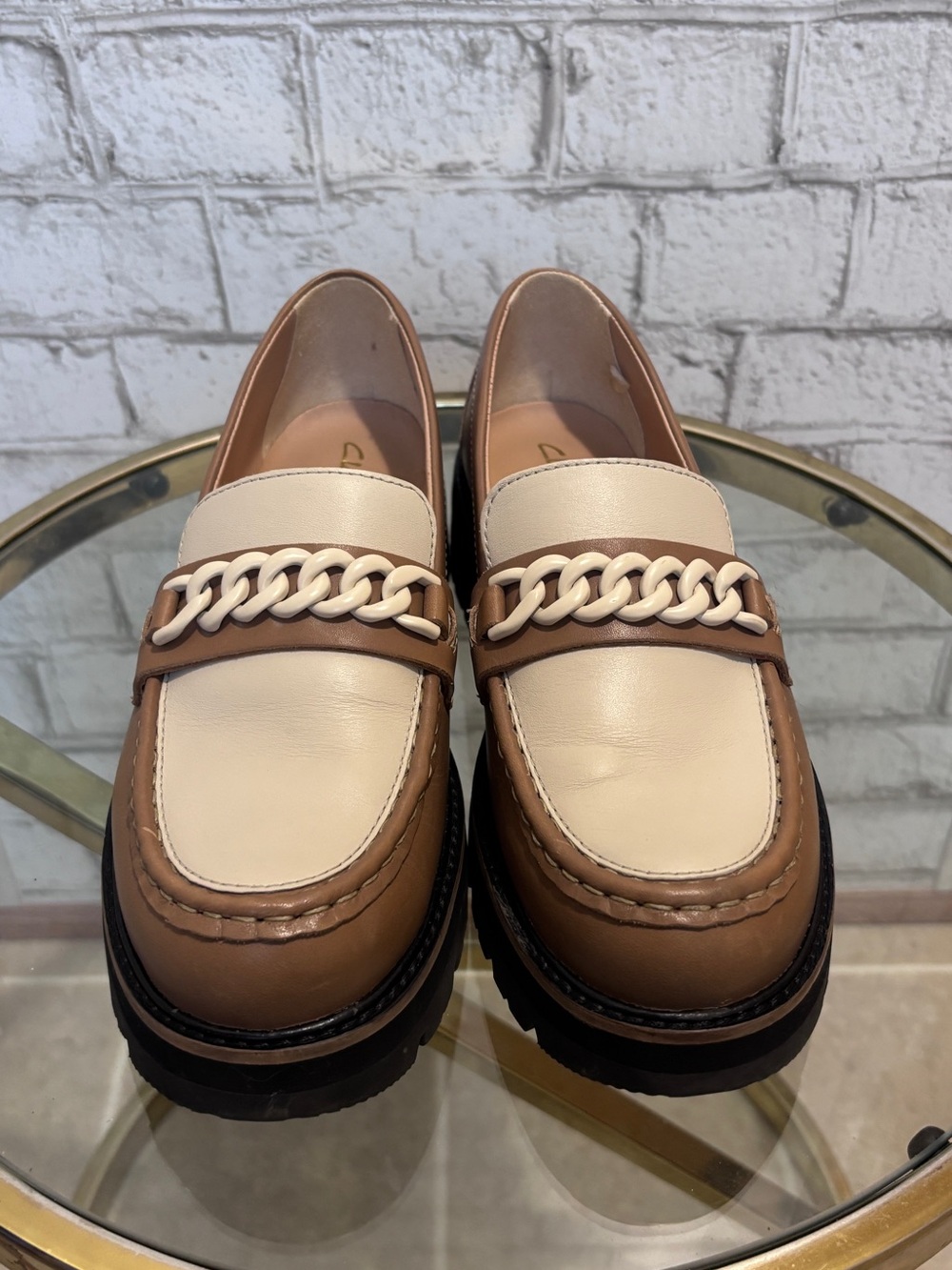 Clarks Two-Tone Chain Loafers in Beige and Brown - Picture 3 of 7